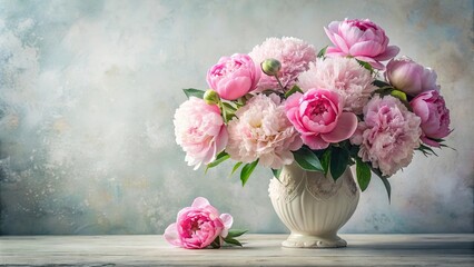Elegant bouquet of peonies in a classic vase showcasing timeless beauty