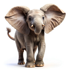 Fototapeta premium Baby elephant with trunk raised, isolated on white background, Clipping path