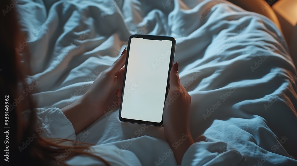 Aufkleber cropped view of female hands holding smart phone with blank screen for your text woman reading messa