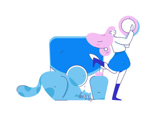 Holiday shopping people doing e-commerce online shopping flat vector concept operation hand drawn illustration
