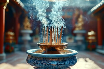 Naklejka premium Incense Stick Temple Ritual Buddhism, Hinduism Religion Spiritual Symbol