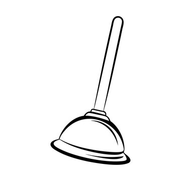 recommend clip art: Black outline style plumber bathroom plunger icon design isolated on a white background