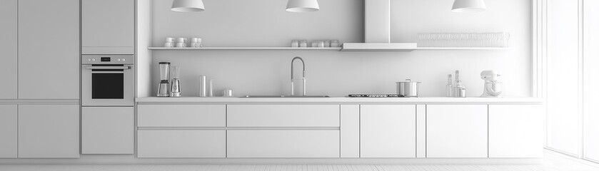A minimalist white kitchen interior.