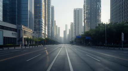 city road through modern buildings in beijing : Generative AI
