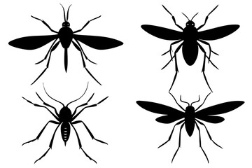 set of mosquito silhouette vector  illustration 