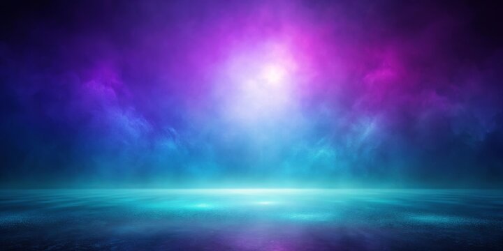 Glowing mystical dark blue background with purple and teal gradient creating a serene and vibrant atmosphere for stock photo
