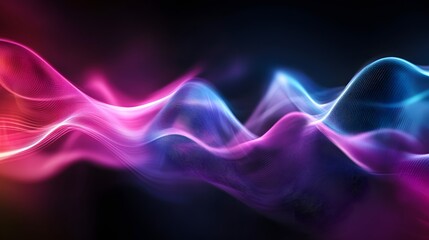Obraz premium A digital art representation of sound waves in vibrant neon colors, with dynamic lines and curves representing the rhythm and energy of music on a black background