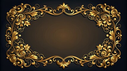 Fototapeta premium Luxurious gold ornate frame with intricate swirls, flowers, and geometric patterns, perfect for decorating certificates, awards, or luxury brand logos with elegance and sophistication.