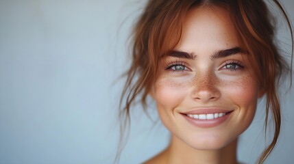 Naklejka premium Funny woman on grey background Cheerful female model joyful Positive human emotion facial expression body language : Generative AI