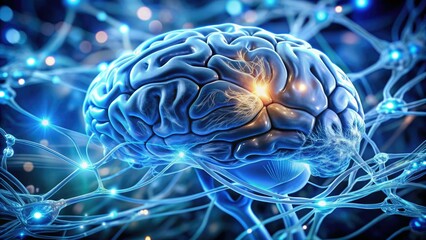 Macro shot of a brain's cerebrospinal fluid filled ventricle, showcasing intricate neural structures and membranes, illuminated by soft blue light in a medical lab setting.