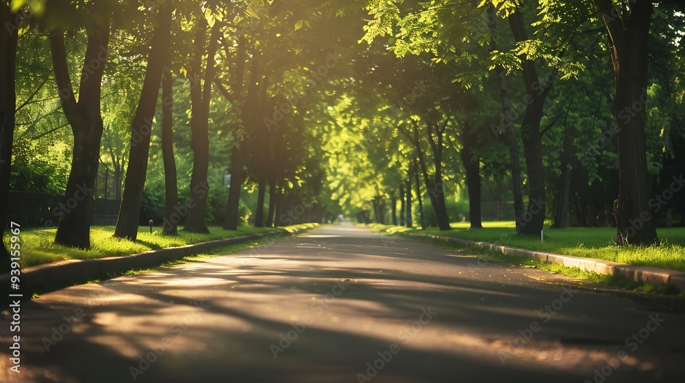 Aufkleber empty asphalt road through the green trees : generative ai