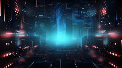 Futuristic neon abstract background with geometric shapes, cyberpunk aesthetic, and glowing lines. Perfect for tech, digital art, and sci-fi themes.