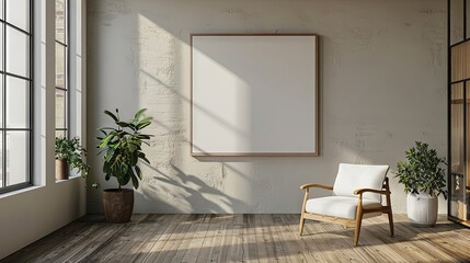 Square image display mockup on wall for interior design