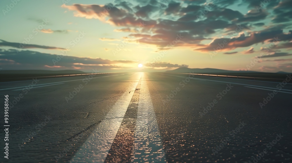 Wall mural Empty highway asphalt road and beautiful sky sunset landscape : Generative AI