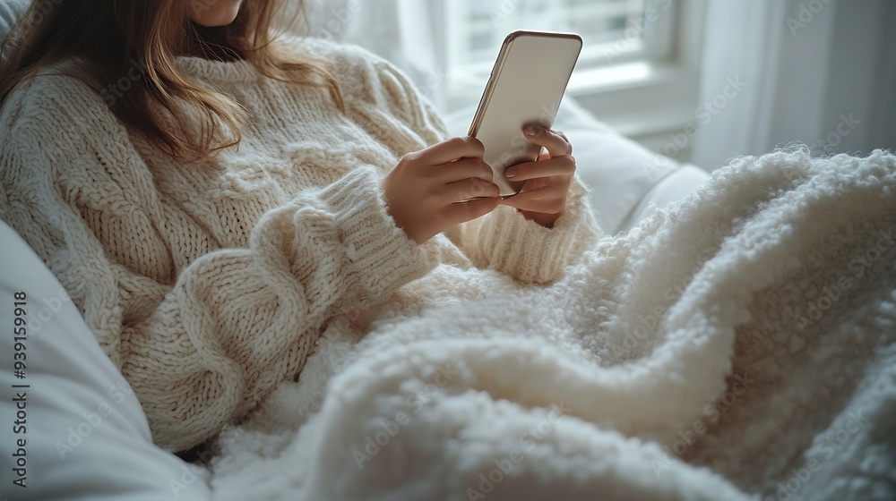Aufkleber cropped view of female hands holding smart phone with blank screen for your text woman reading messa