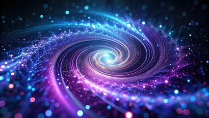 Obraz premium Mesmerizing abstract visualization of swirling particles in shades of blue and purple, generating a hypnotic whirlpool effect against a dark, gradient background.