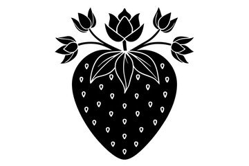  strawberry silhouette with floral pattern vector illustration 