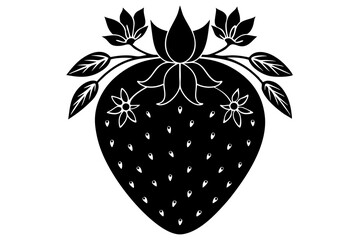  strawberry silhouette with floral pattern vector illustration 