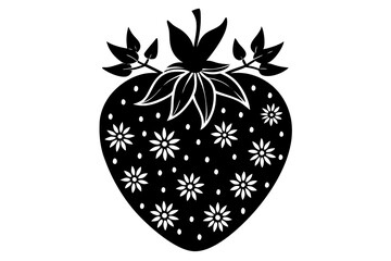  strawberry silhouette with floral pattern vector illustration 