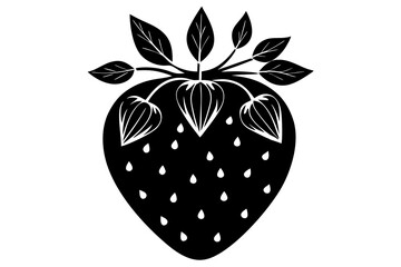  strawberry silhouette with floral pattern vector illustration 