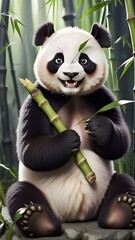 Obraz premium panda eating bamboo