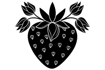  strawberry silhouette with floral pattern vector illustration 