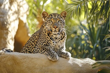 Arabian leopard is a beautiful but critically endangered cat. It's the smallest leopard subspecies, with stunning spotted fur ranging from pale yellow to tawny. Generative ai