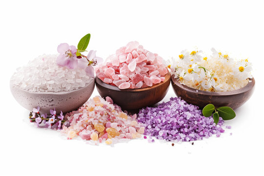 Sea salt with flwer, natural health spa treatment therapy.
