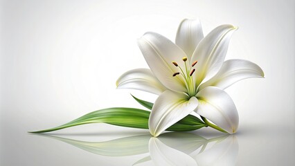 Fototapeta premium Minimalist white background features a stylized illustration of a lily flower, symbolizing purity, innocence, and refined elegance in a simple yet sophisticated design element.