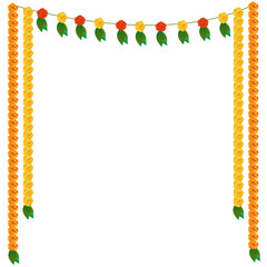 indian hindu wedding elements vector marigold floral garland vector, wedding and festival decoration, border flower decoration with transparent background © Vijay Pareek