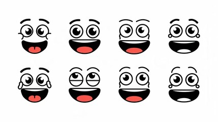 A set of cartoon faces with different expressions, including a smile, a frown