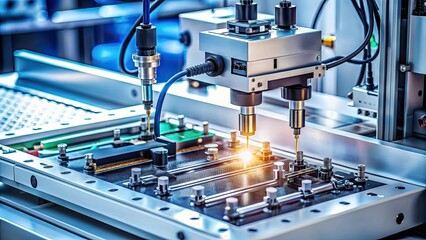 Modern automated soldering machine with precision nozzles and wire feed system, ideal for high-volume electronic component assembly and manufacturing processes.