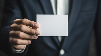 businessman holding blank business card, white blank business card, businessman's Hand, blank card