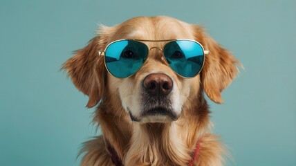 A dog wearing sunglasses and a red bandana