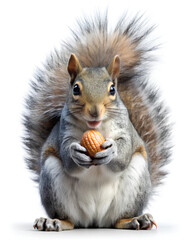 Obraz premium Gray squirrel holding a nut, isolated on white background, Clipping path