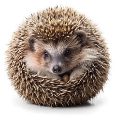 Obraz premium Hedgehog curled into a ball, isolated on white background, Clipping path
