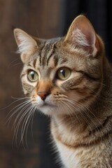 A cat with green eyes stares at the camera