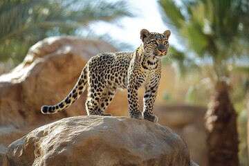 Arabian leopard is a beautiful but critically endangered cat. It's the smallest leopard subspecies, with stunning spotted fur ranging from pale yellow to tawny. Generative ai