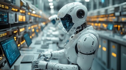 Fototapeta premium Human-robot collaboration in a high-tech laboratory, with robots assisting in research and experiments