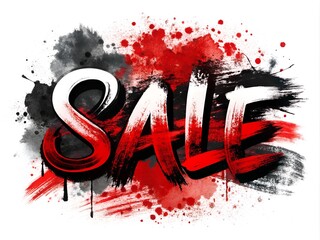 Bold "Sale" text with black and red brush stroke splashes, creating a grungy, energetic design perfect for promoting discounts or special offers.