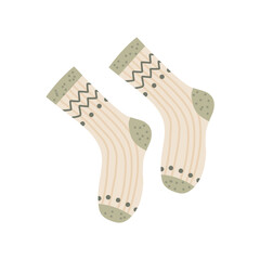 Cute vector socks. Warm clothing element. Flat illustration with white isolated background. Hand-drawn style.