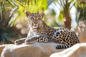 Arabian leopard is a beautiful but critically endangered cat. It's the smallest leopard subspecies, with stunning spotted fur ranging from pale yellow to tawny. Generative ai