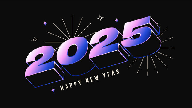 2025 happy new year modern background with gradient 3d numbers. Holiday design for banners, posters. Vector illustration