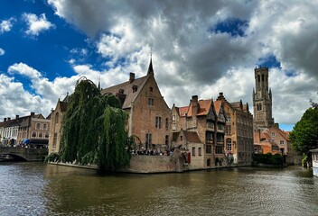 Fototapeta premium Bruges, the capital of West Flanders in northwest Belgium, is distinguished by its canals, cobbled streets and medieval buildings.