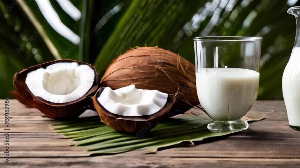 Poster  Fresh coconut milk and coconut water a tropical delight