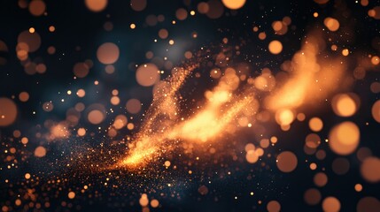 Obraz premium 3D illustration of flame particles on black background. Sparks background. Abstract dark sparkling fire particles.