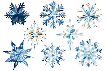 Fototapeta premium Snowflakes watercolor Illustration collection isolated on white background