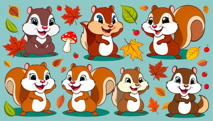 Fototapeta premium sticker set, different cute funny chipmunks