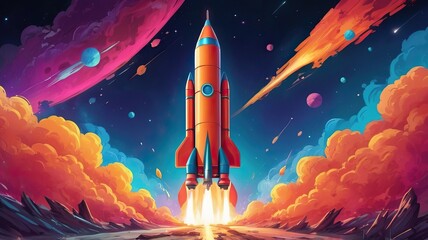 Fototapeta premium Abstraktes Raketen Farbenfrohes Kunst Gemälde