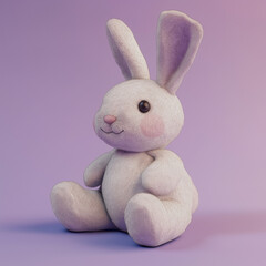 Stuffed Bunny 3D Scan Prototype Displayed on Soft Lavender